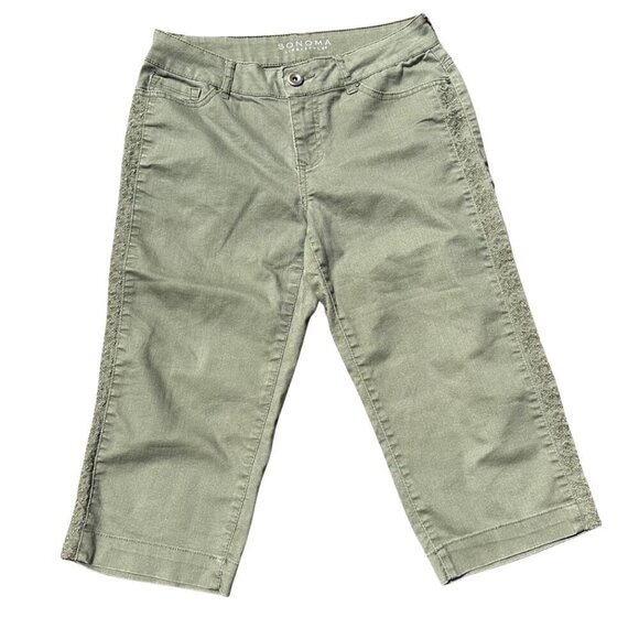 Sonoma Good for Life Modern Fit Capri's Olive Green Side Detailing Women's 4 - Picture 1 of 5